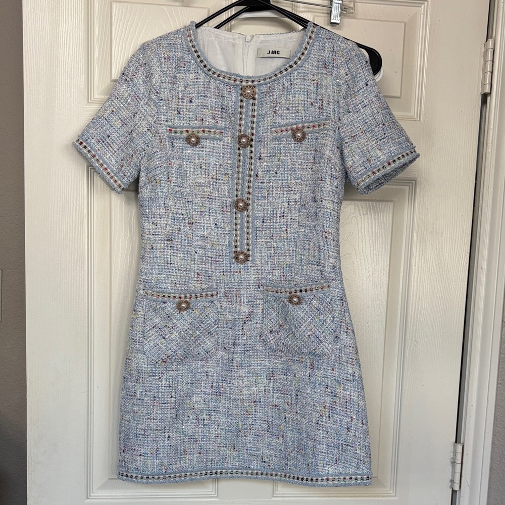 Elegant Blue Tweed Mini Dress